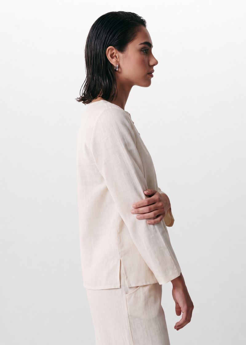 Cotton Linen Button Blouse - Cream