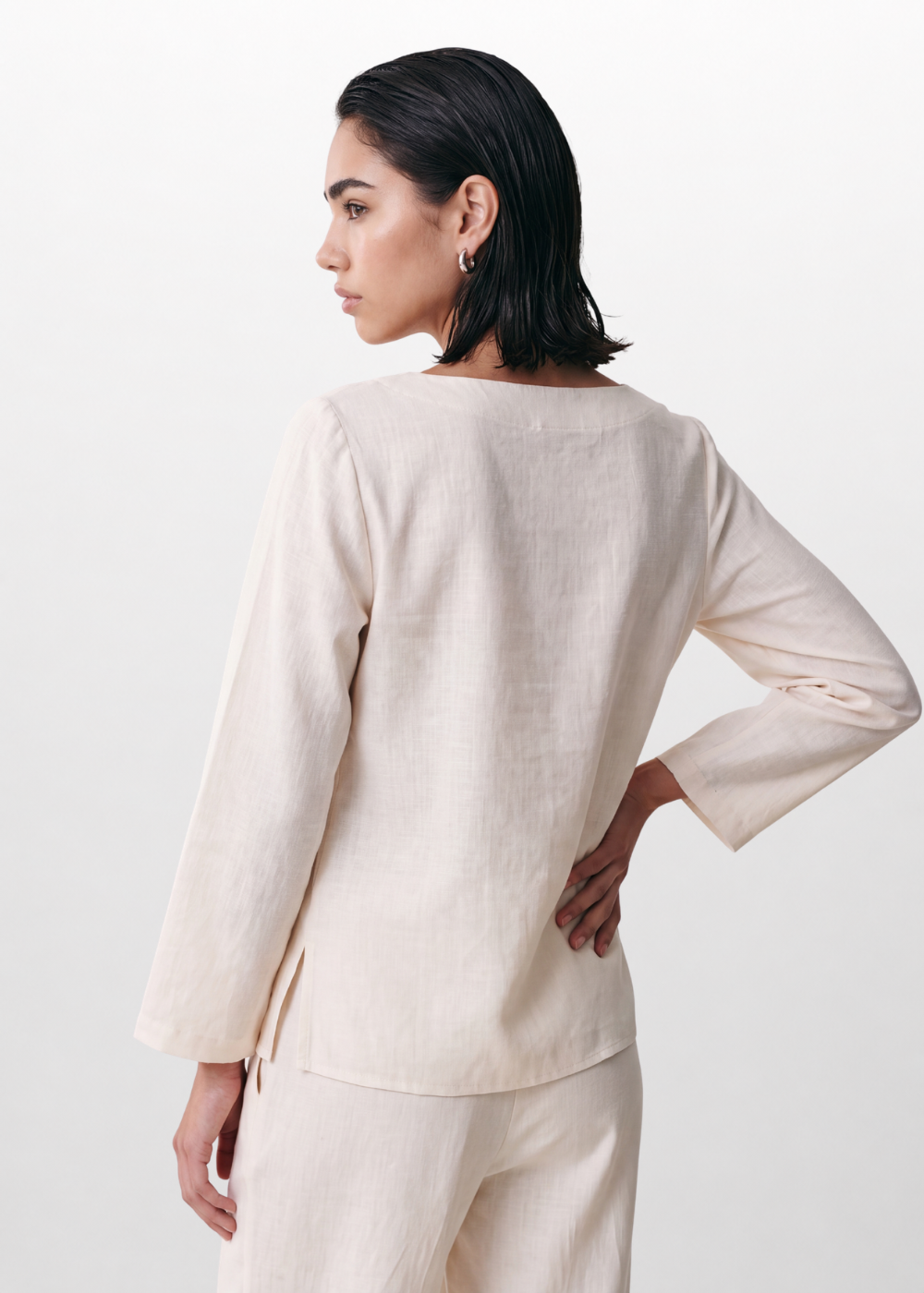 Cotton Linen Button Blouse - Cream