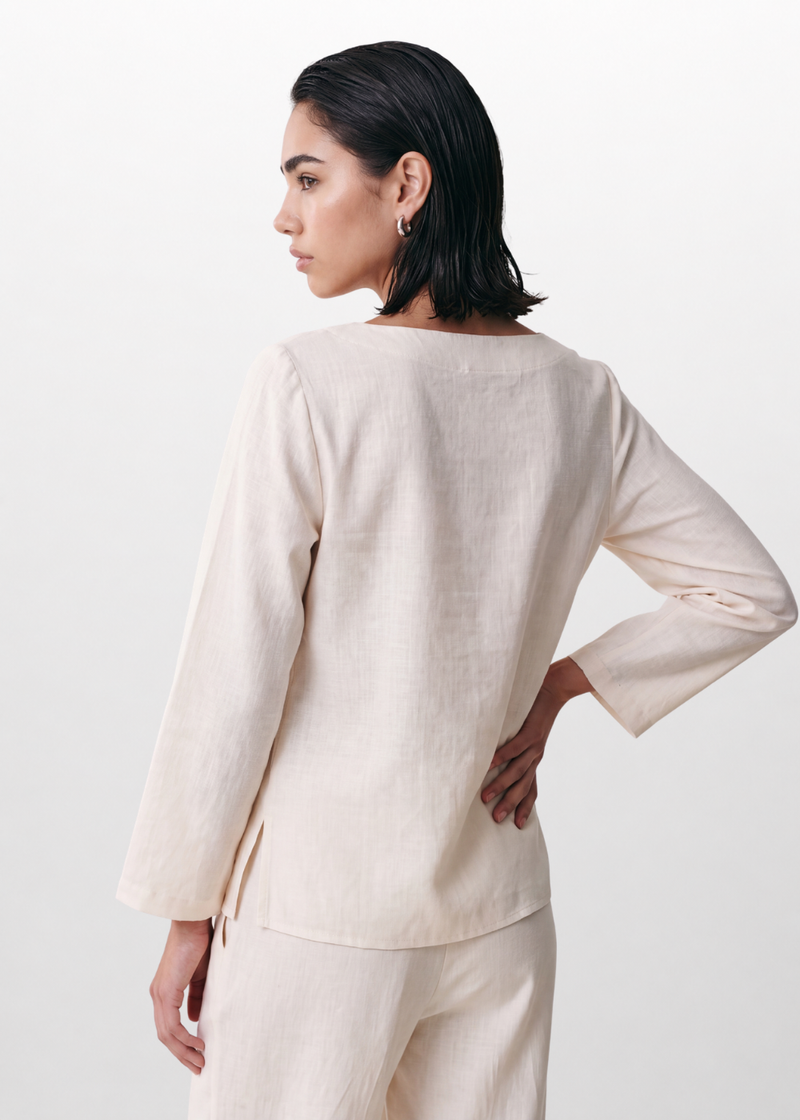 Cotton Linen Button Blouse - Cream