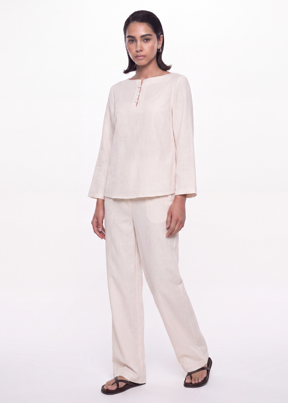 Cotton Linen Button Blouse - Cream