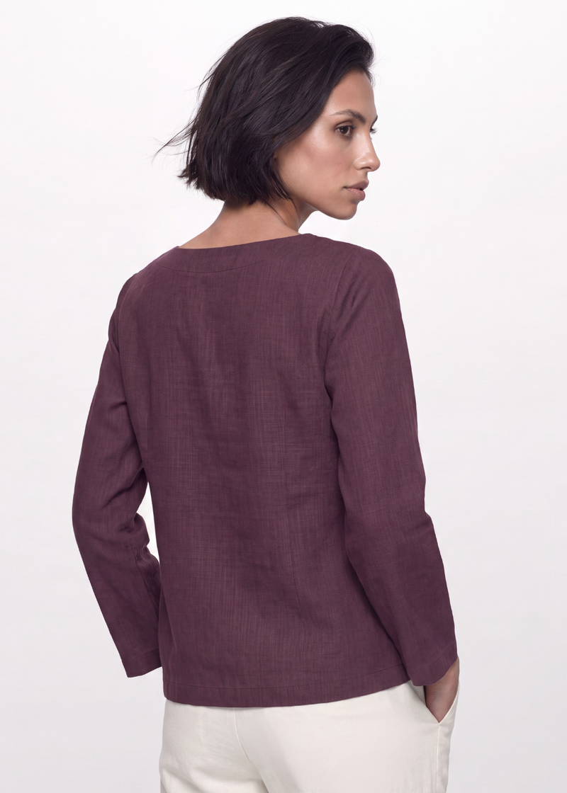 Cotton Linen Button Blouse - Plum