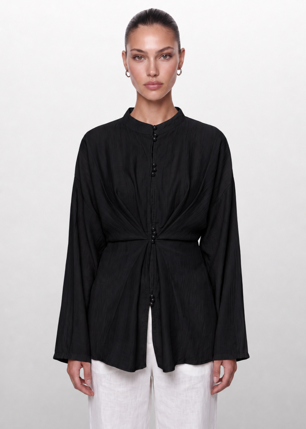 Crinkle Belted Blouse Black
