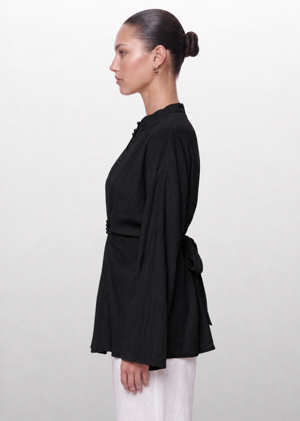 Crinkle Belted Blouse Black