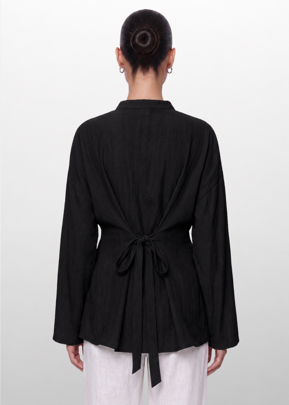 Crinkle Belted Blouse Black