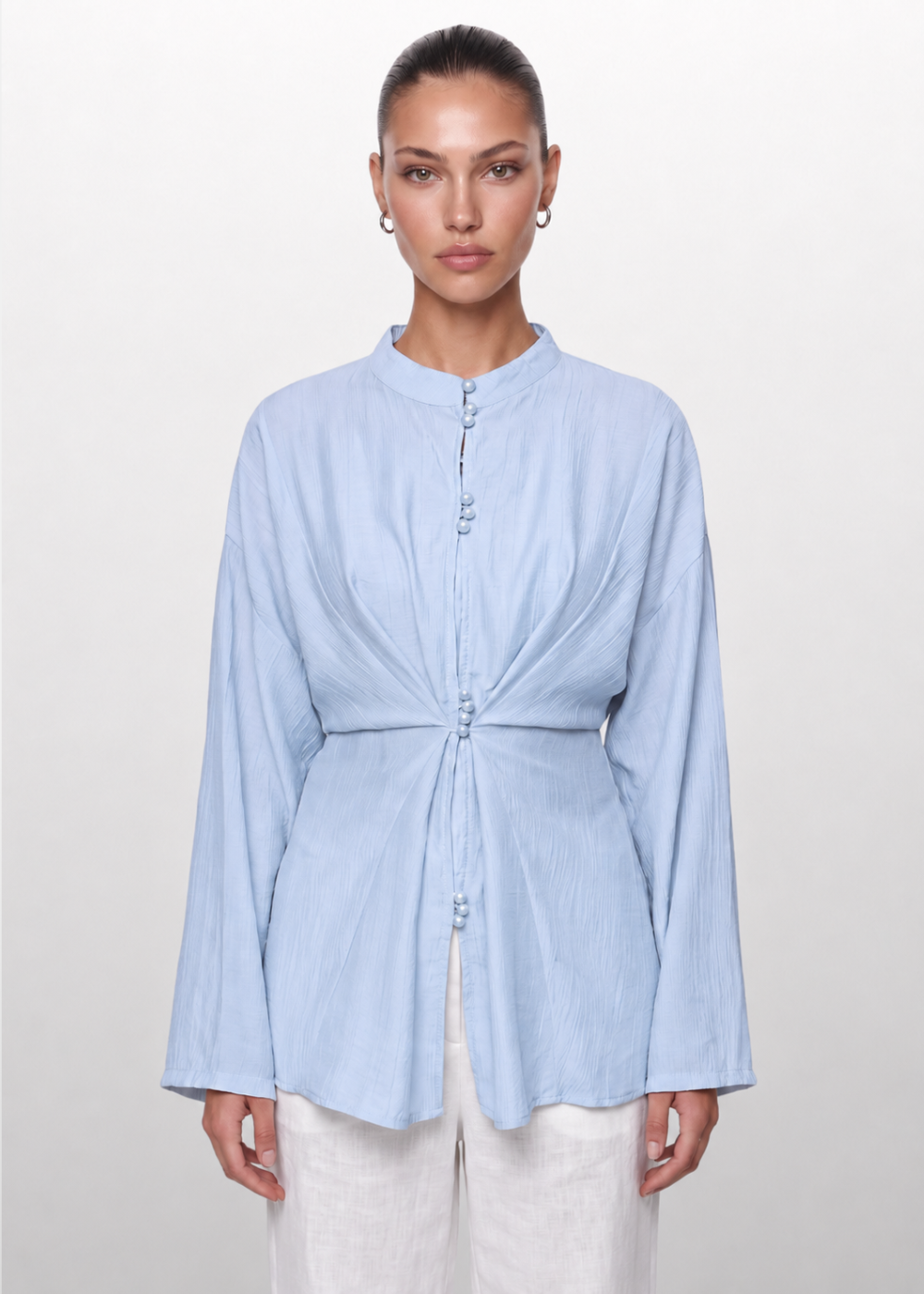Crinkle Belted Blouse Blue