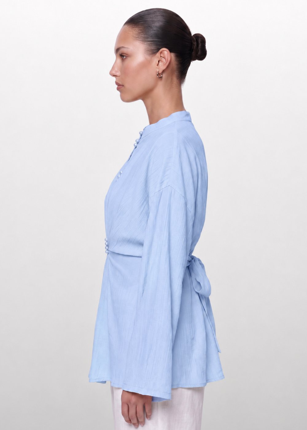 Crinkle Belted Blouse Blue