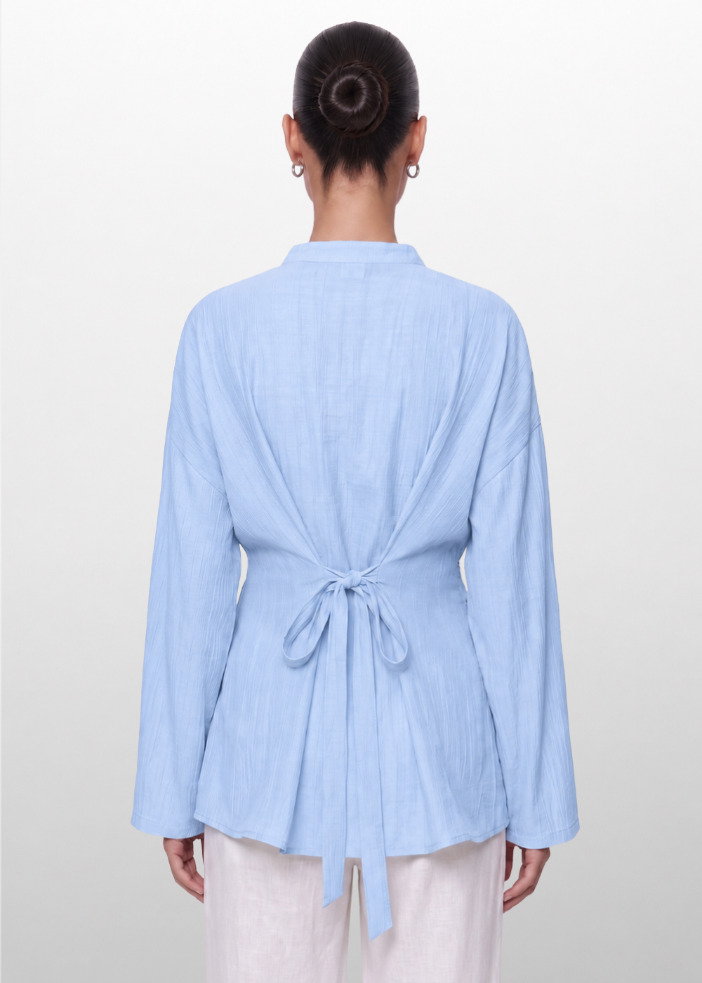 Crinkle Belted Blouse Blue