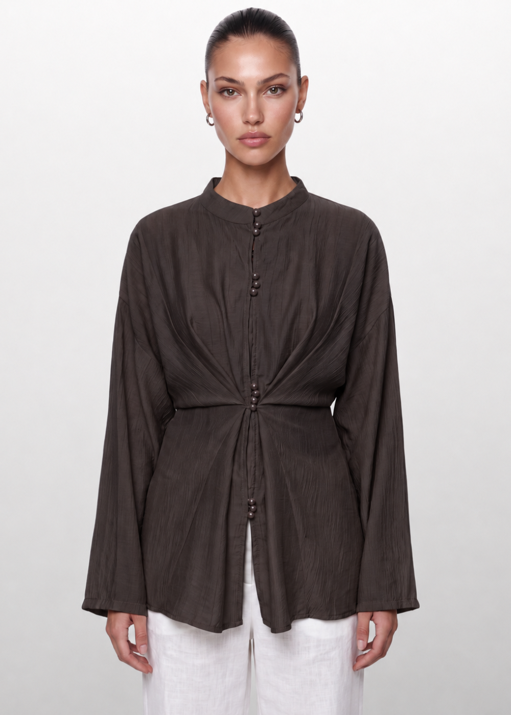 Crinkle Belted Blouse Chocolate