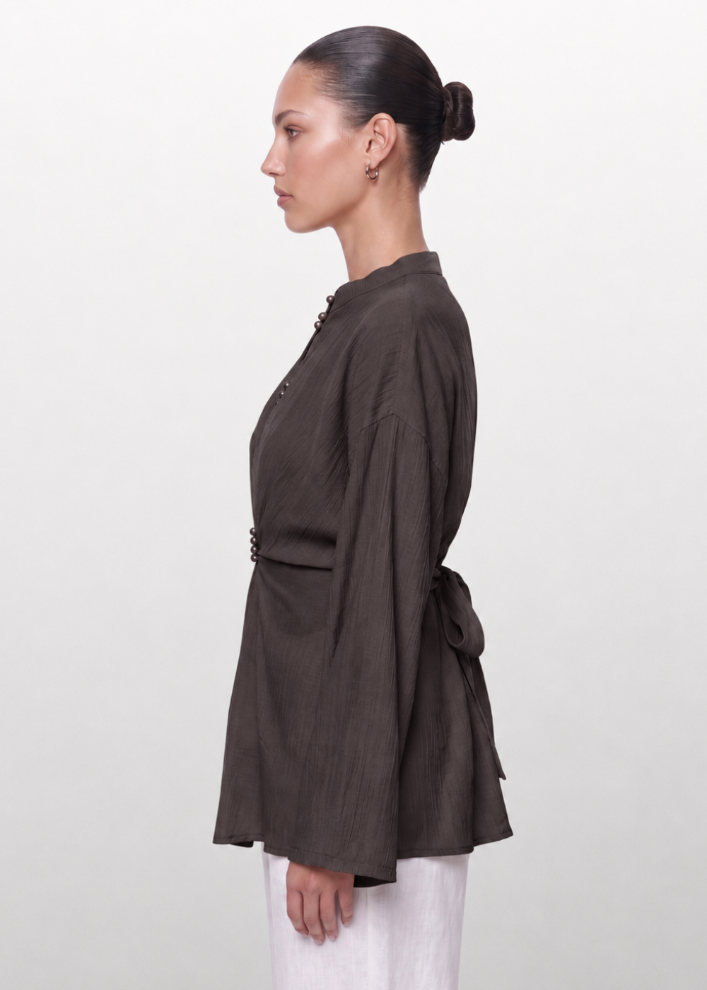 Crinkle Belted Blouse Chocolate