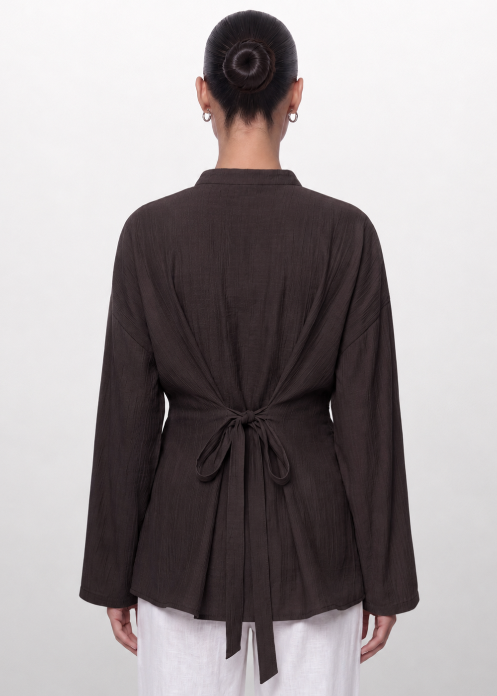 Crinkle Belted Blouse Chocolate