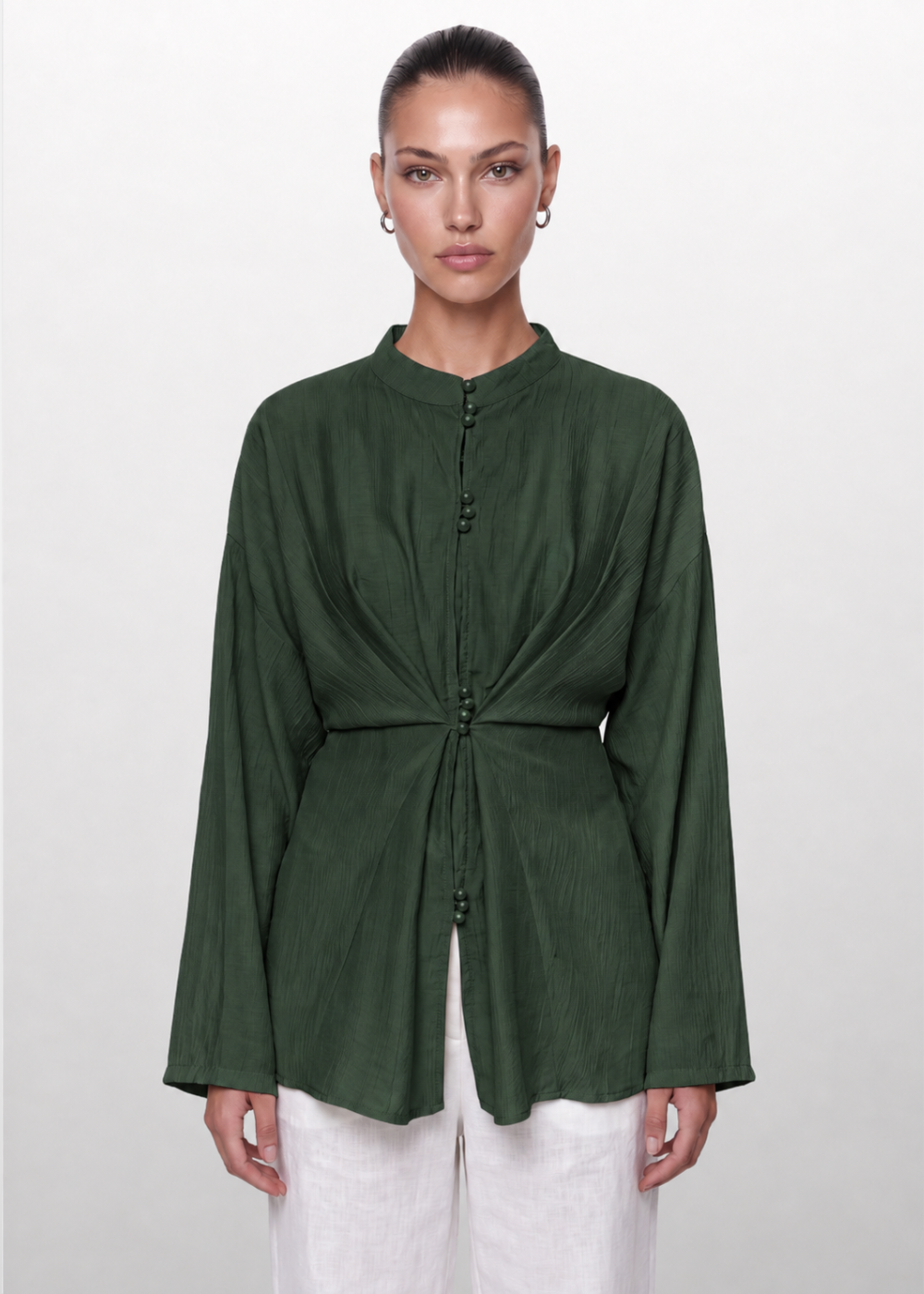 Crinkle Belted Blouse Khaki