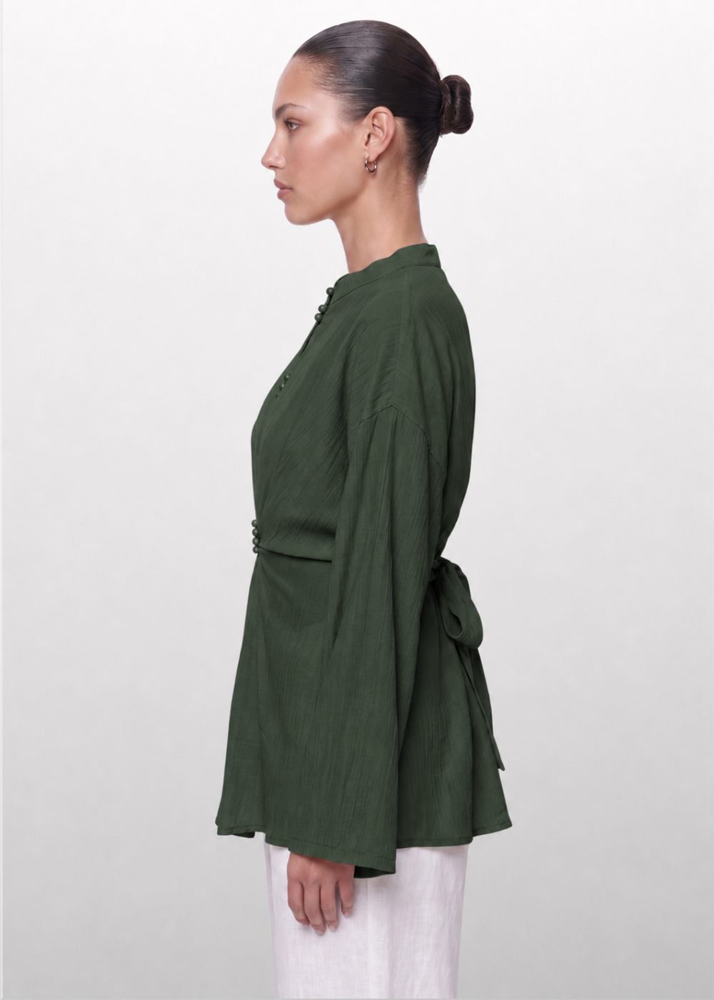 Crinkle Belted Blouse Khaki
