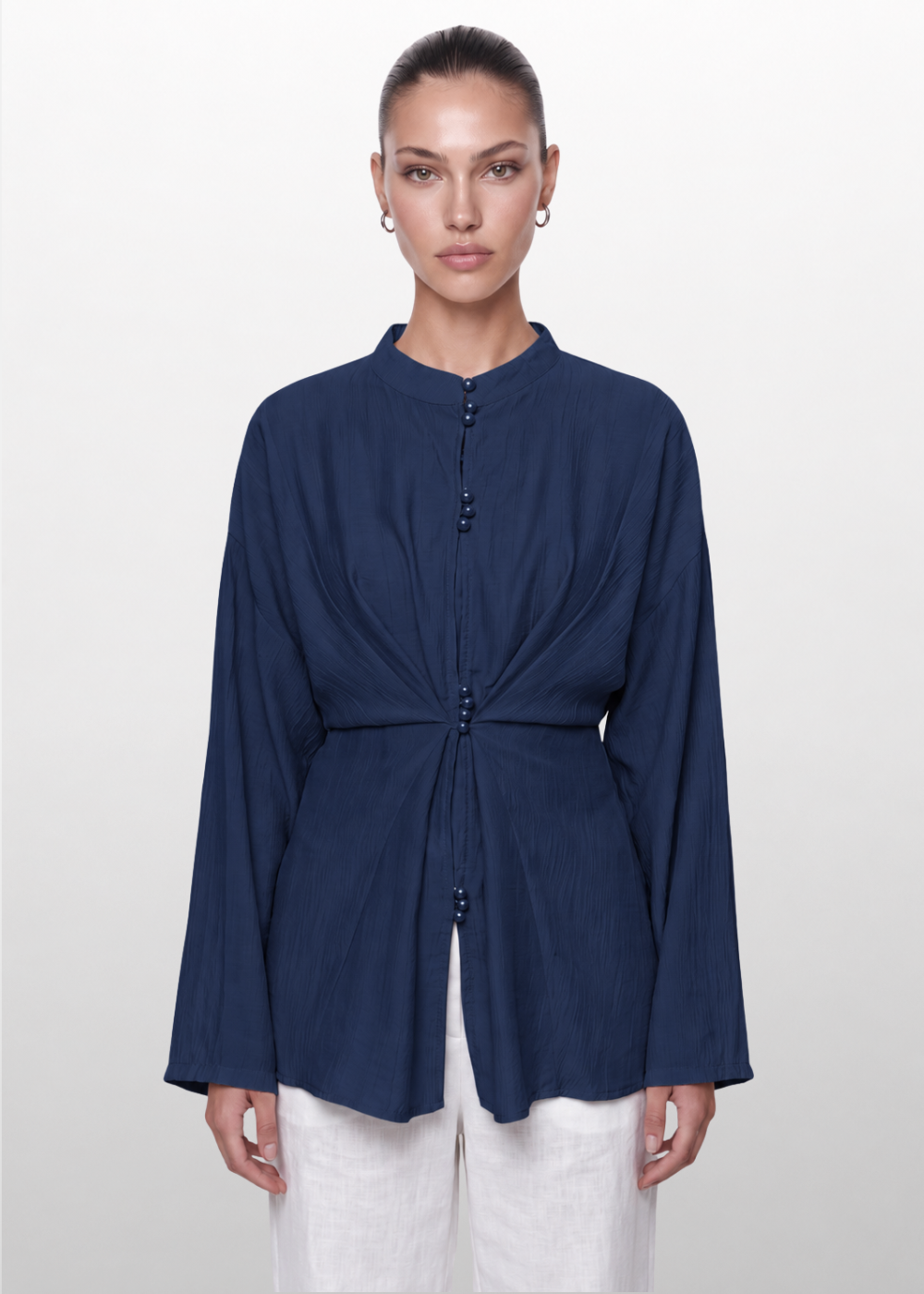 Crinkle Belted Blouse Navy