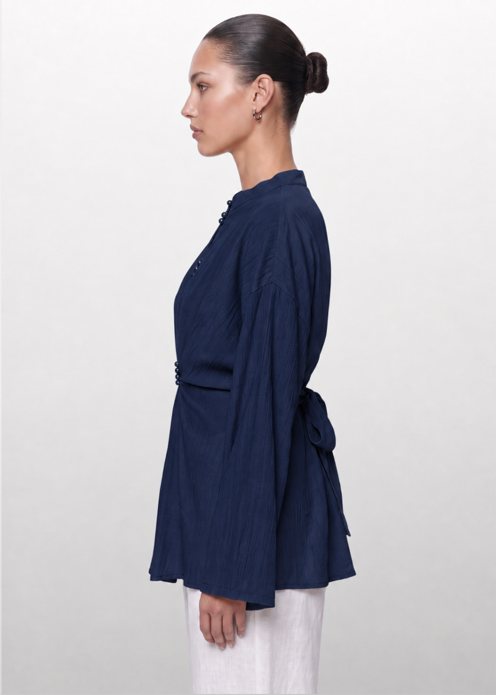 Crinkle Belted Blouse Navy