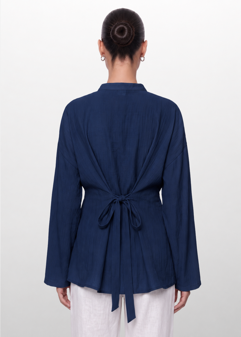 Crinkle Belted Blouse Navy