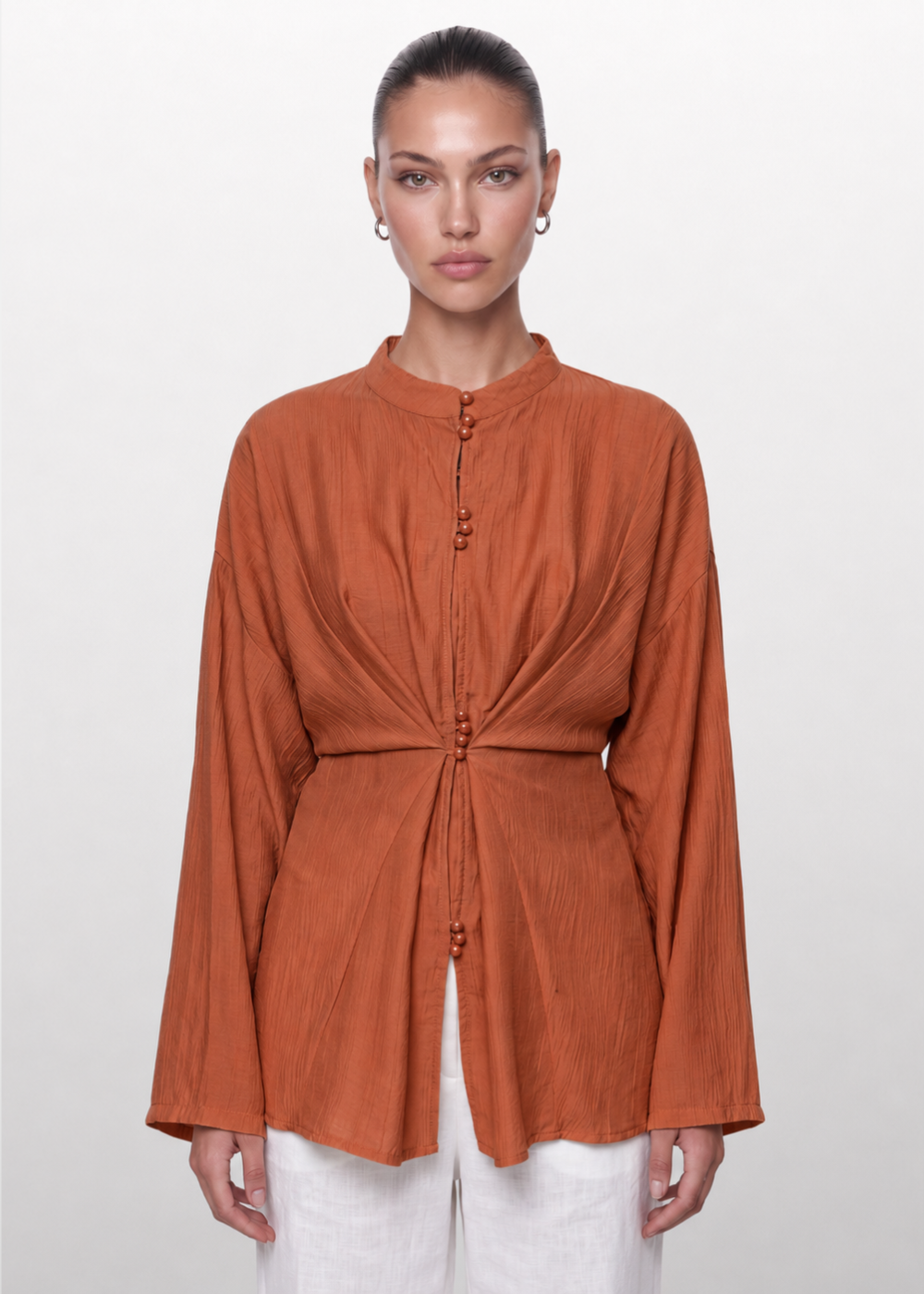Crinkle Belted Blouse Orange