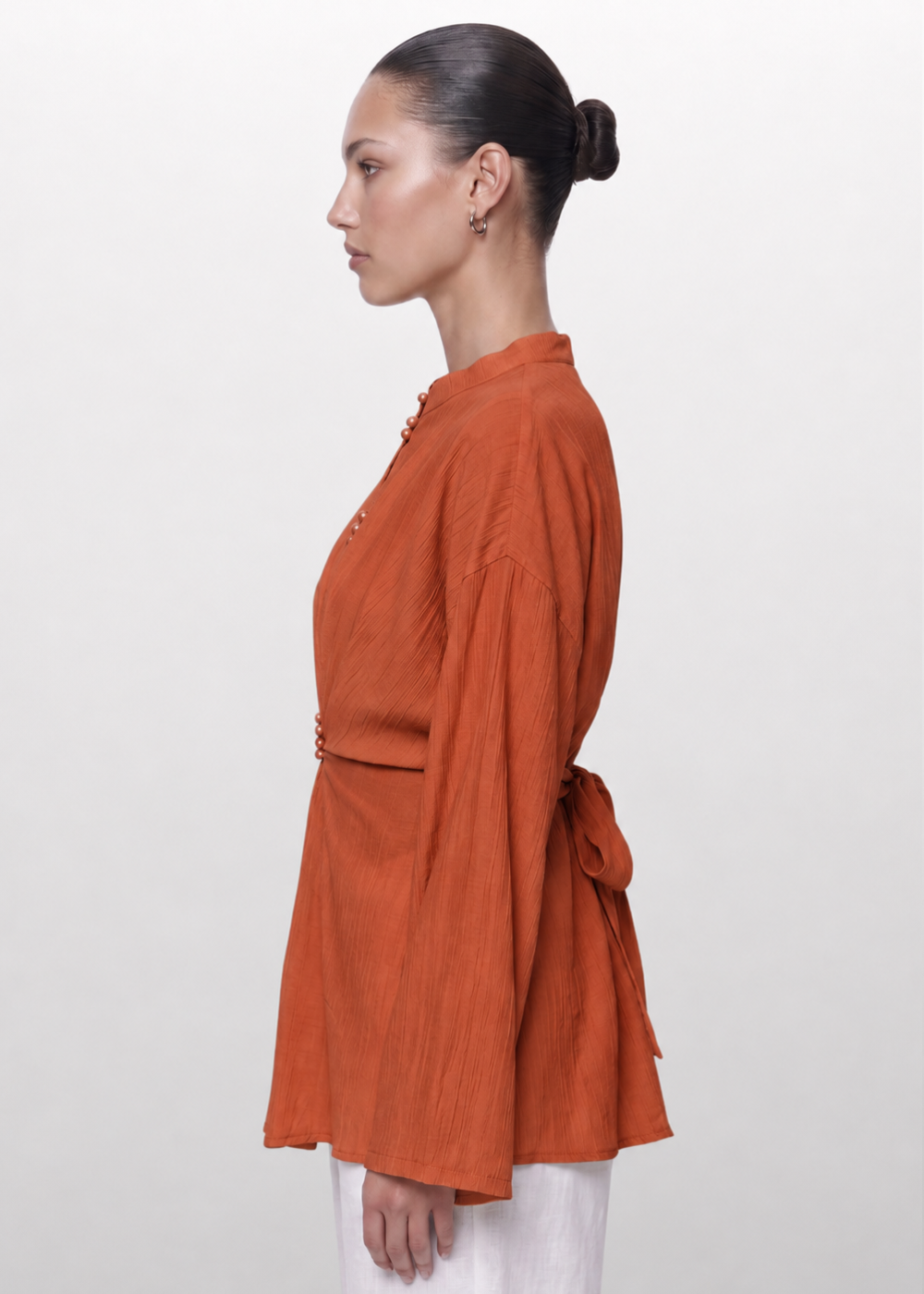 Crinkle Belted Blouse Orange