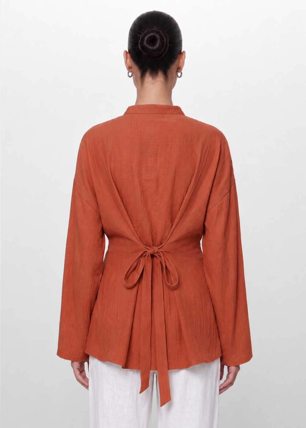 Crinkle Belted Blouse Orange