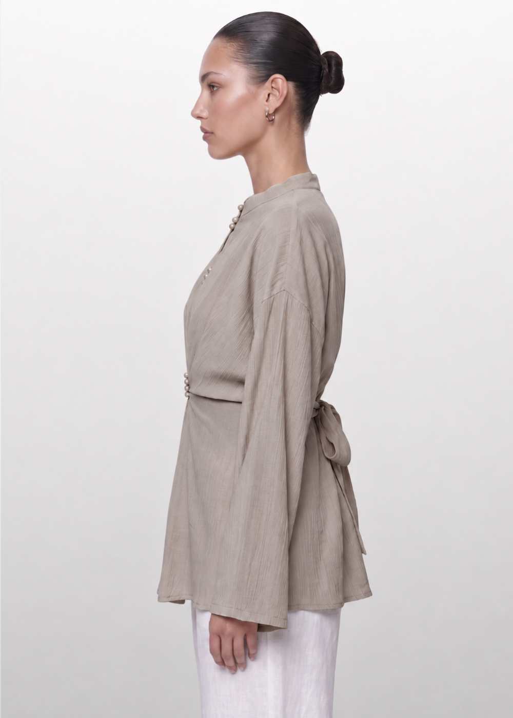 Crinkle Belted Blouse Taupe