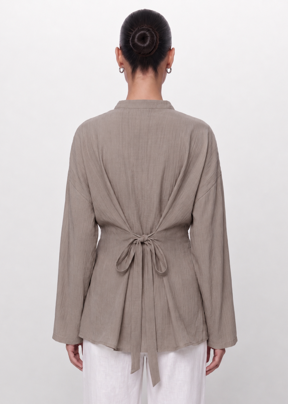 Crinkle Belted Blouse Taupe