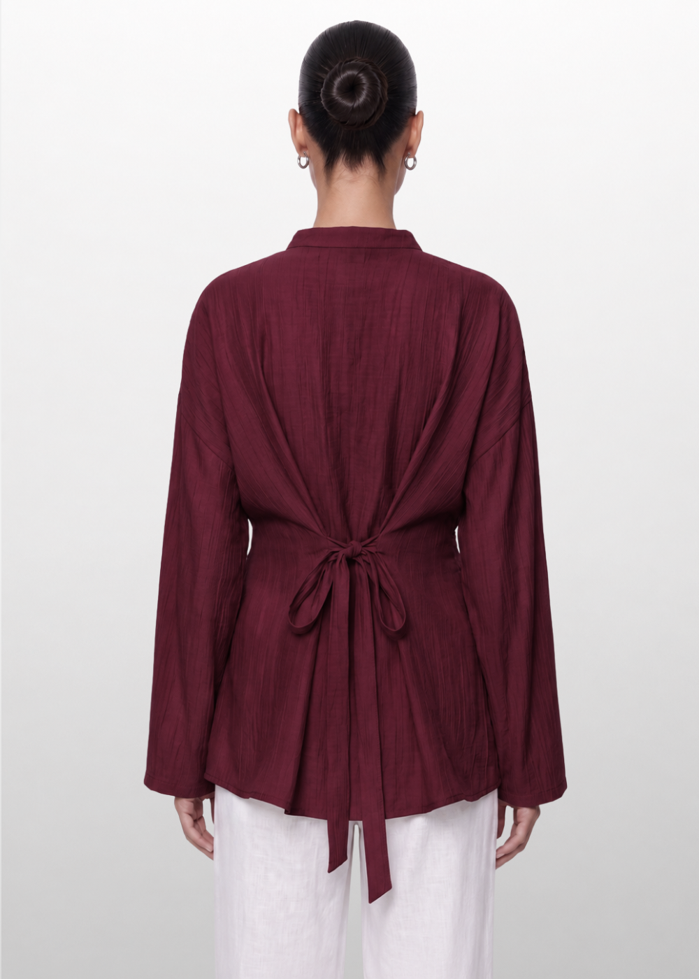 Crinkle Belted Blouse Wine