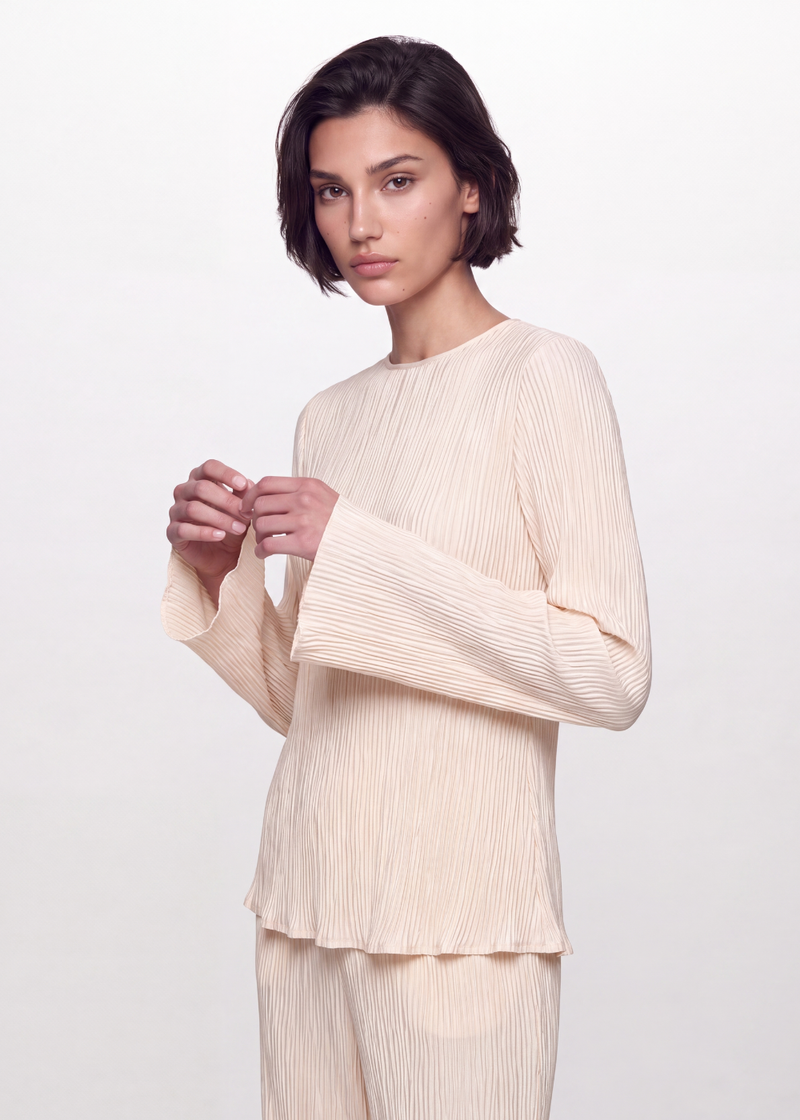 Pleated Crinkle Blouse - Cream