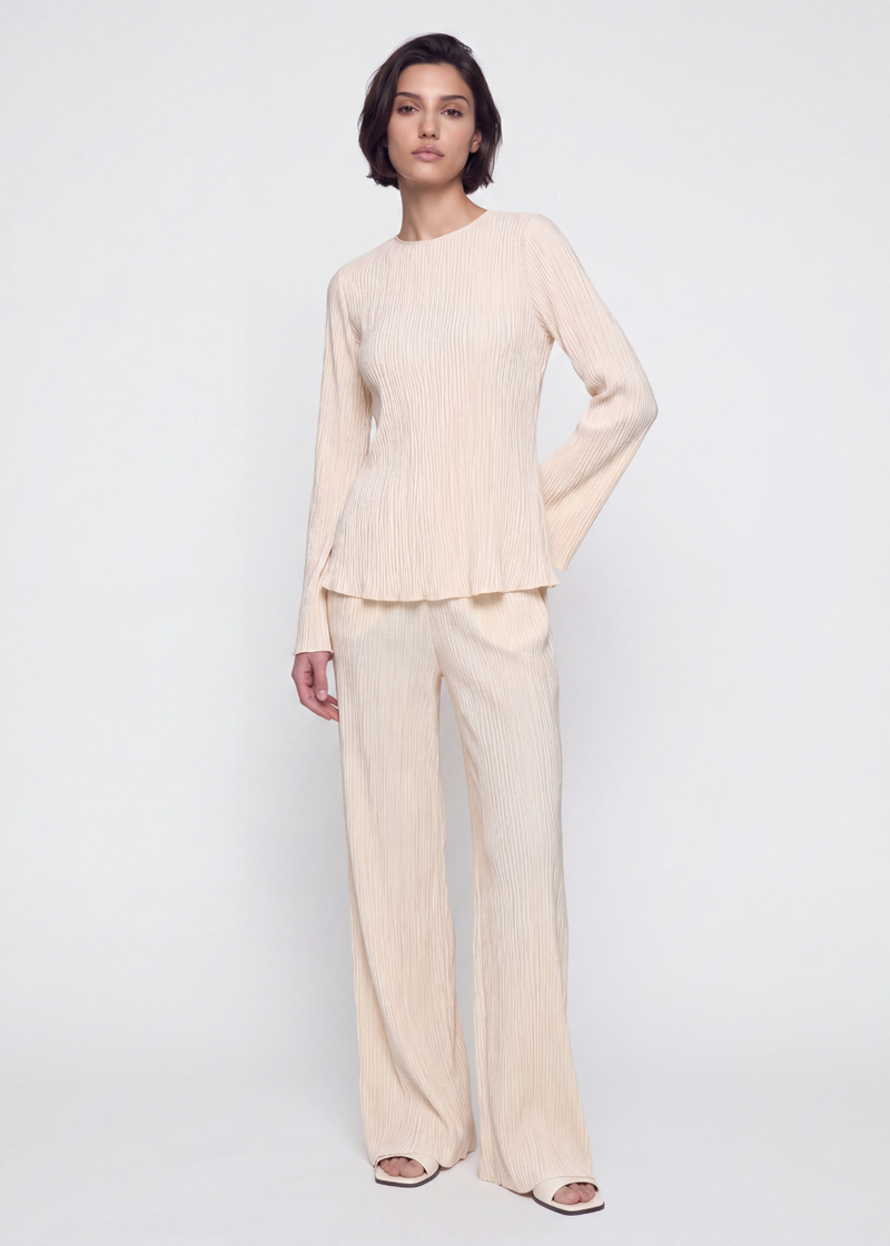 Pleated Crinkle Blouse - Cream