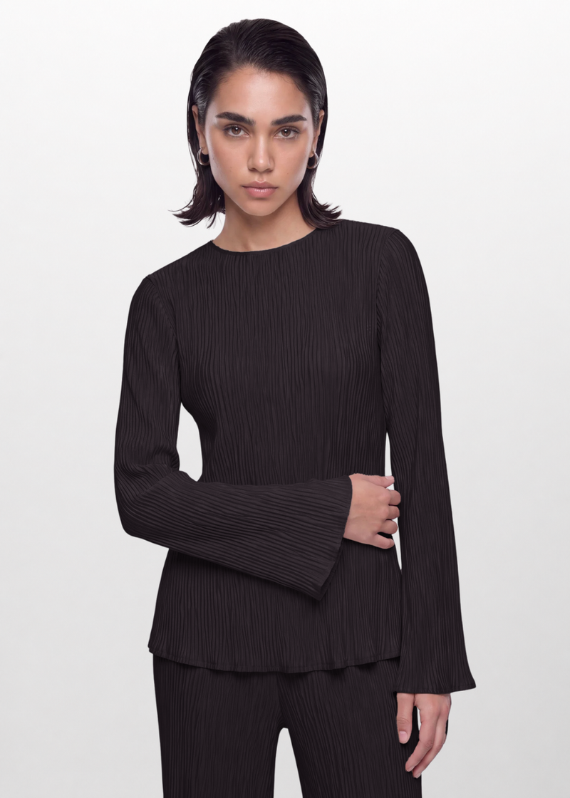 Pleated Crinkle Blouse - Black