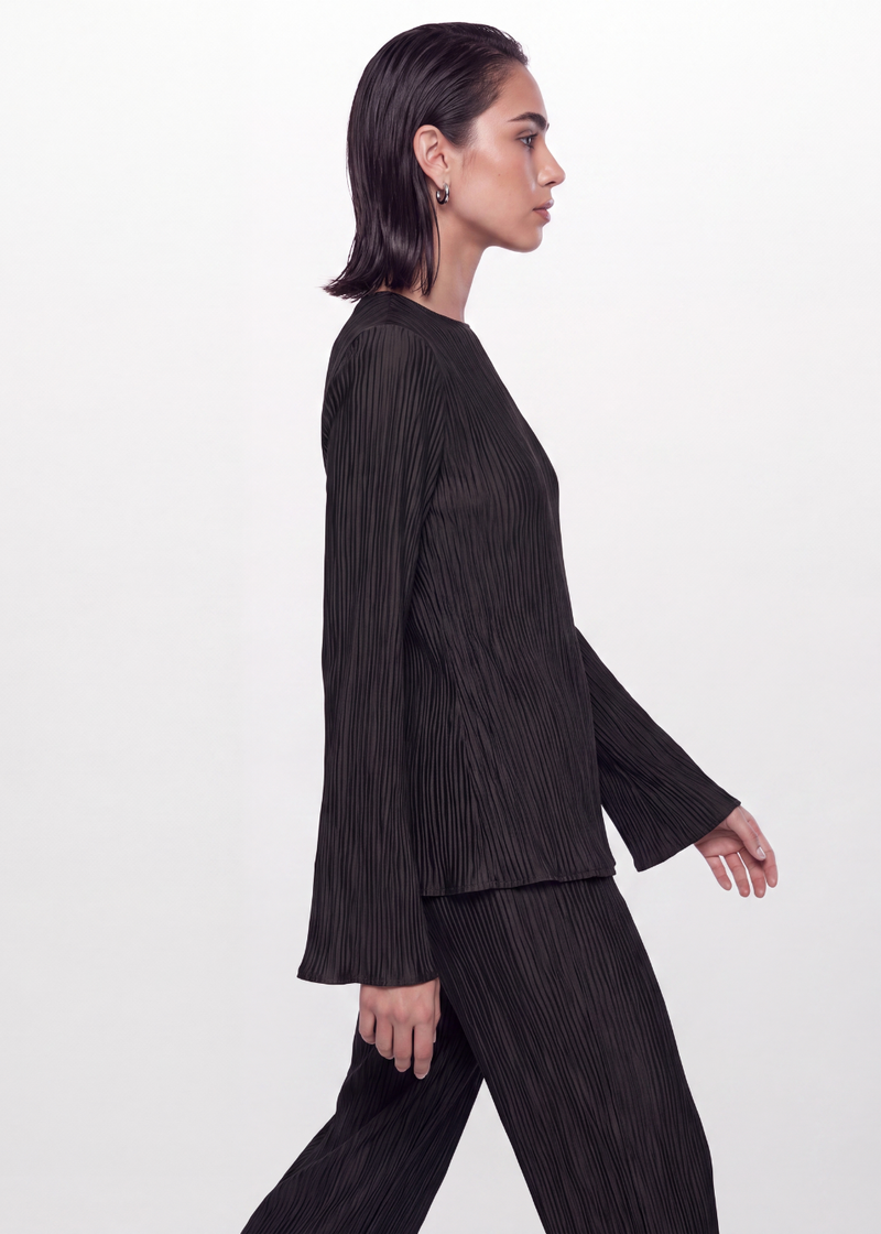 Pleated Crinkle Blouse - Black