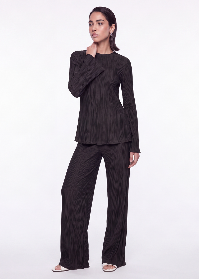 Pleated Crinkle Blouse - Black