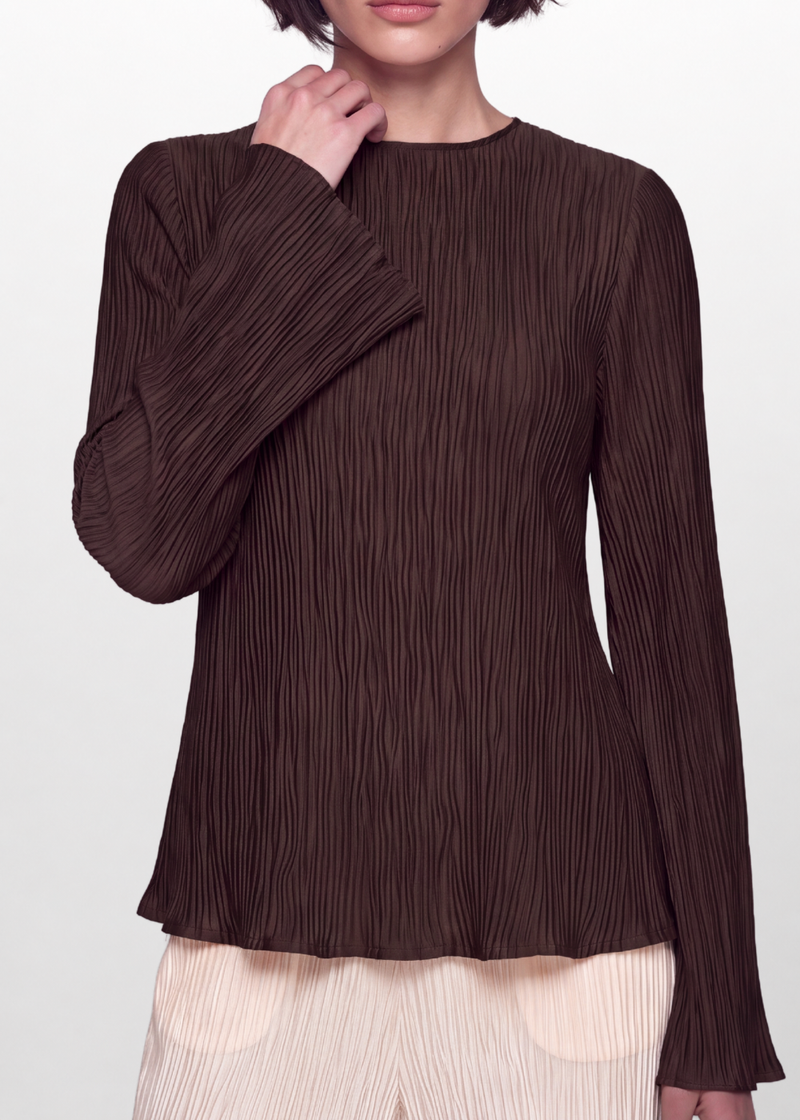 Pleated Crinkle Blouse- Chocolate