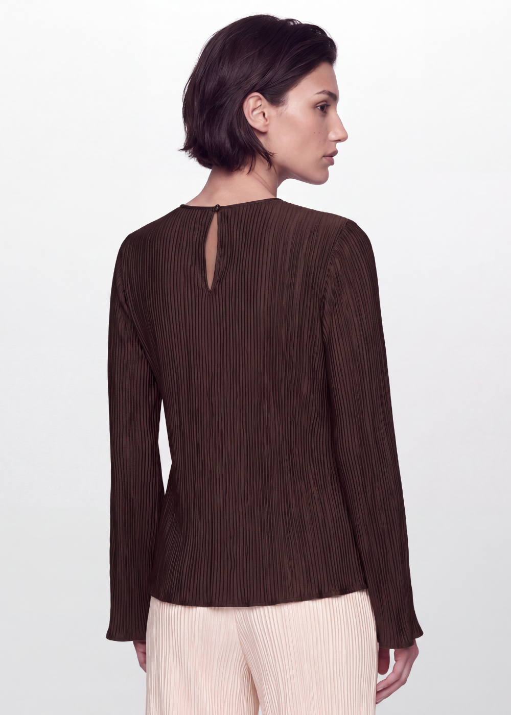 Pleated Crinkle Blouse- Chocolate