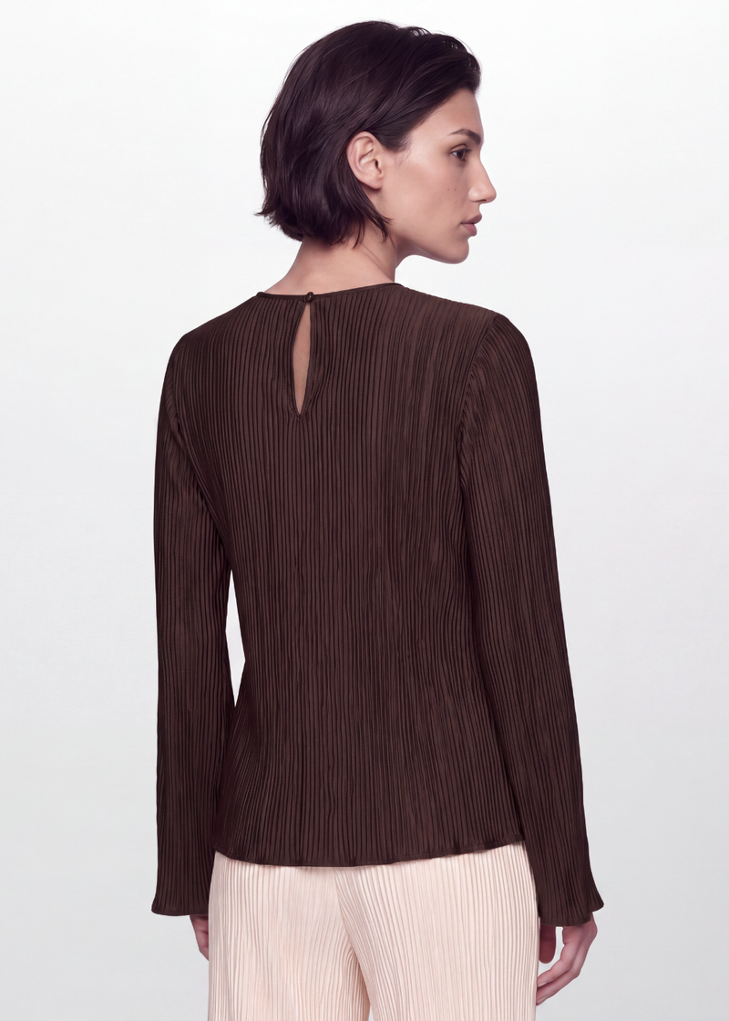 Pleated Crinkle Blouse- Chocolate