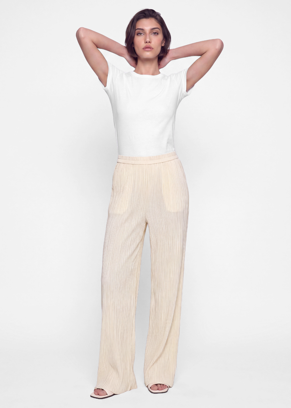 Pleated Crinkle Trouser - Cream