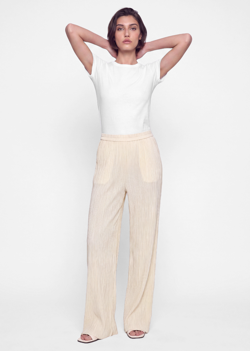 Pleated Crinkle Trouser - Cream
