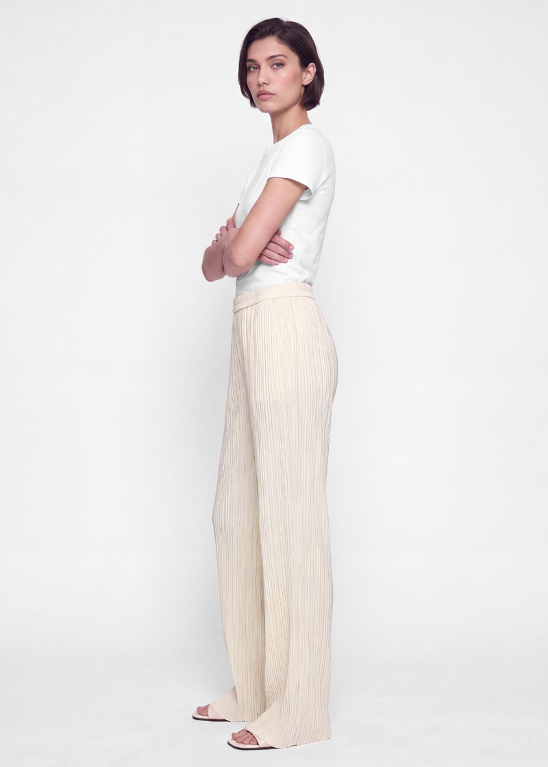 Pleated Crinkle Trouser - Cream