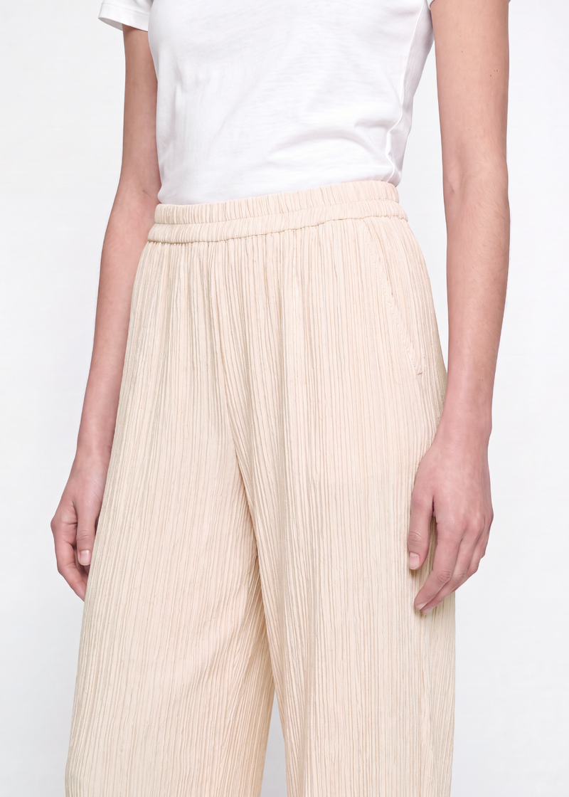 Pleated Crinkle Trouser - Cream
