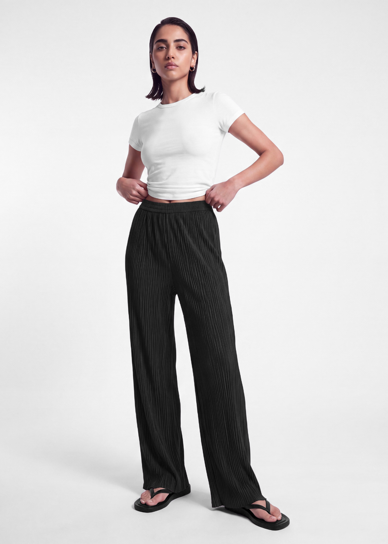 Pleated Crinkle Trouser - Black