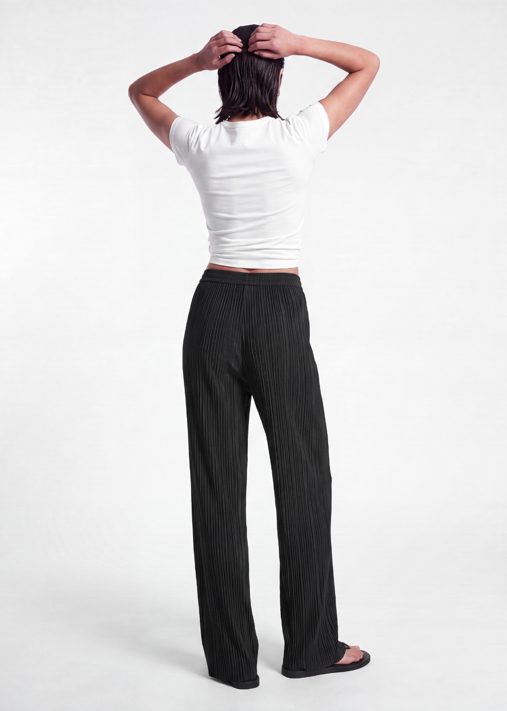 Pleated Crinkle Trouser - Black