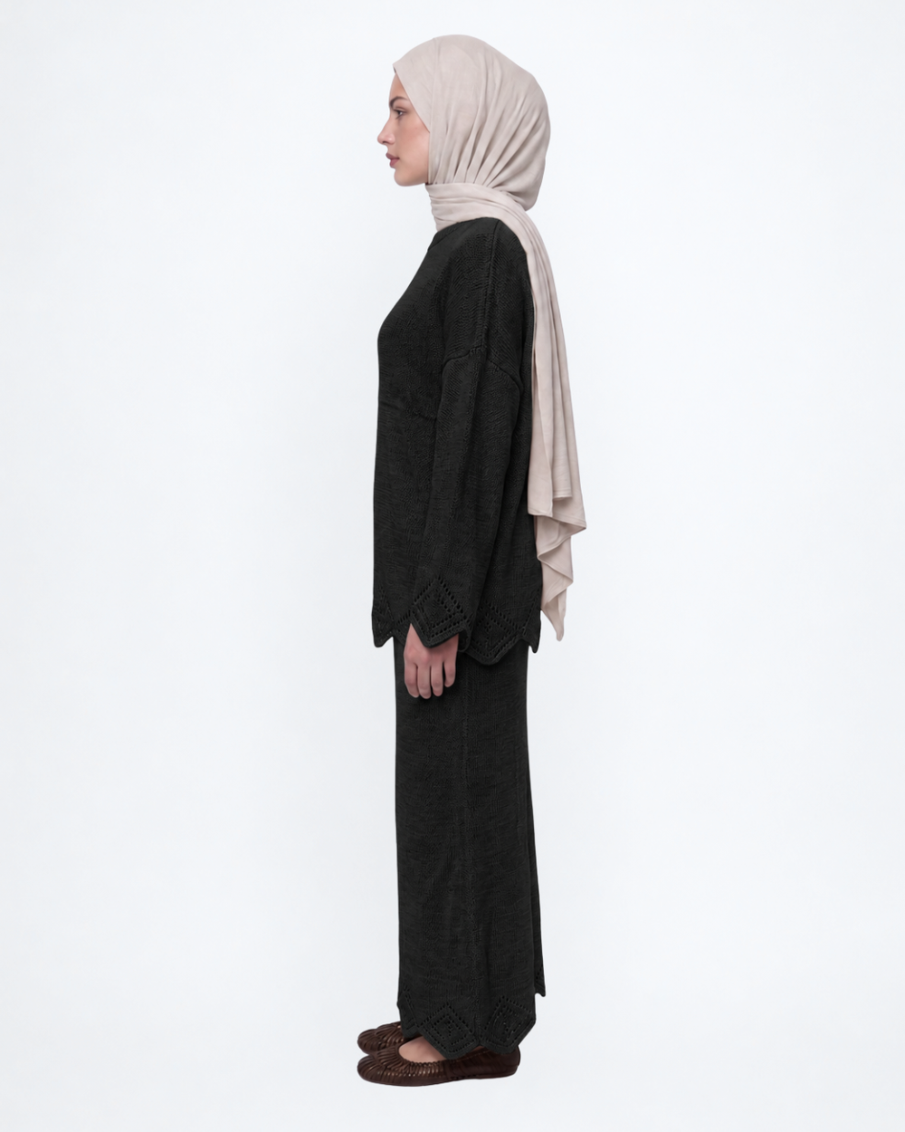 Diamond Hem Knitted Two Piece Black