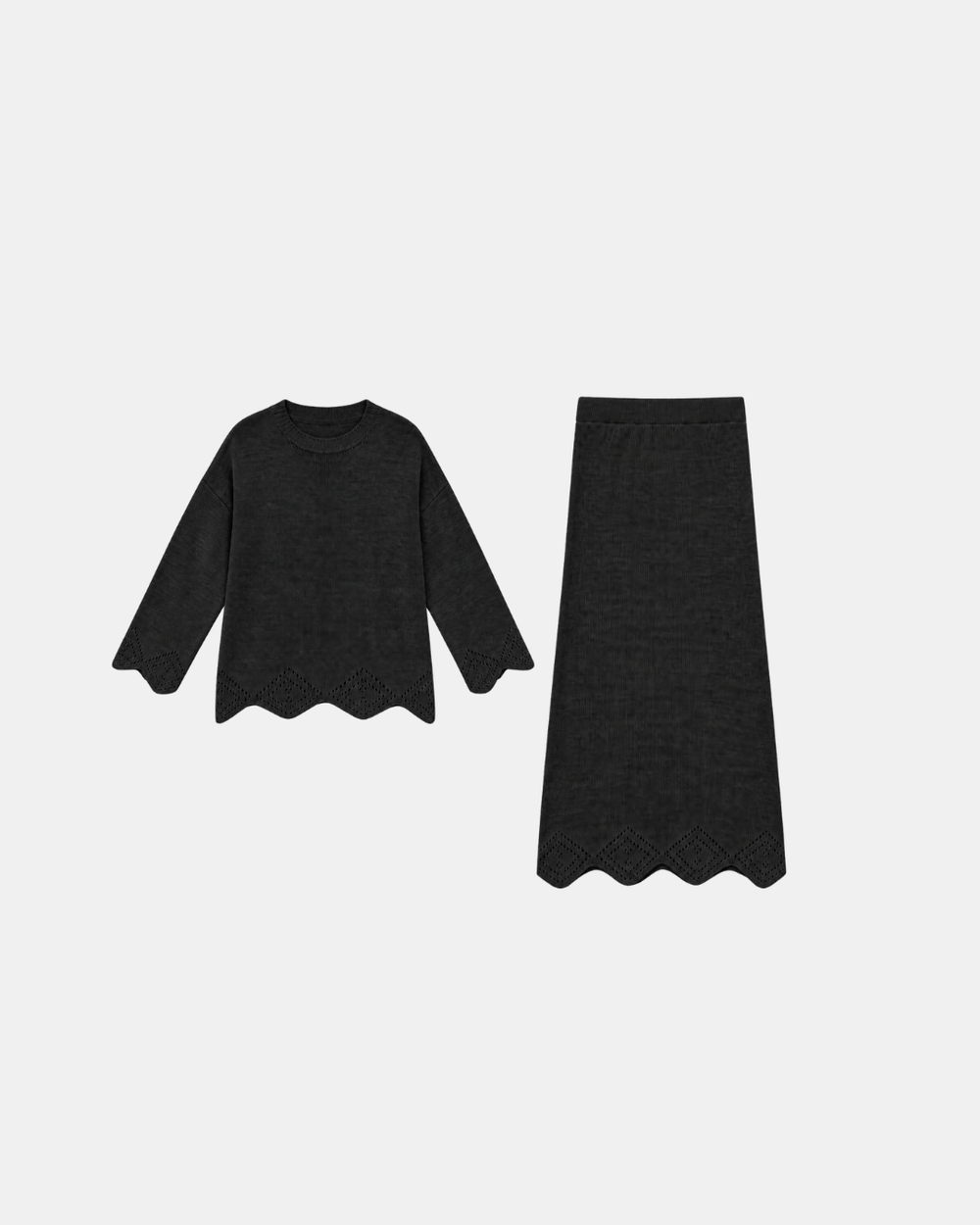 Diamond Hem Knitted Two Piece Black