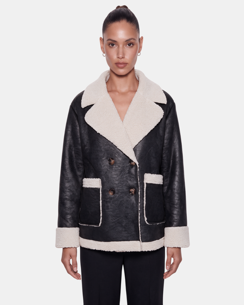 Double Breasted Aviator Jacket Black/White
