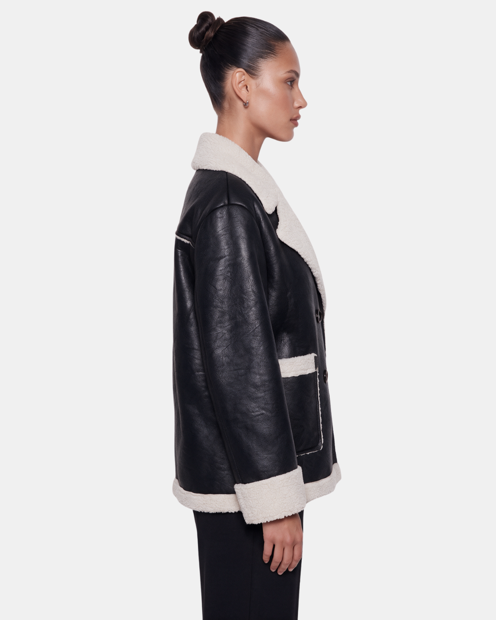 Double Breasted Aviator Jacket Black/White
