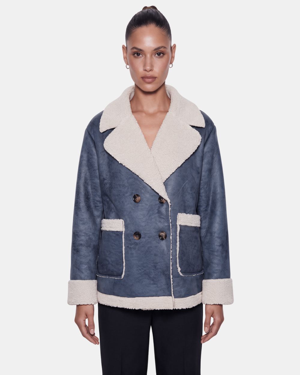 Double Breasted Aviator Jacket Blue