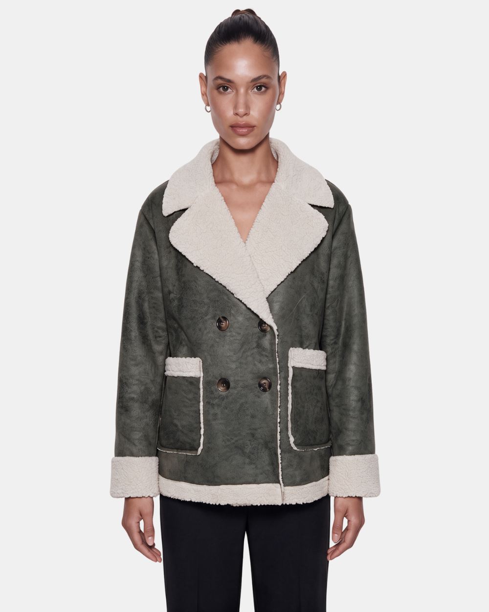 Double Breasted Aviator Jacket Khaki