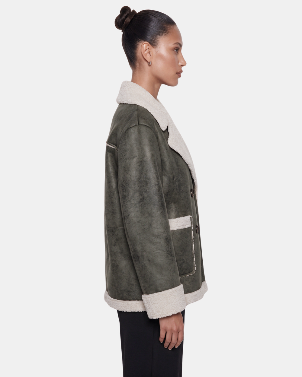 Double Breasted Aviator Jacket Khaki