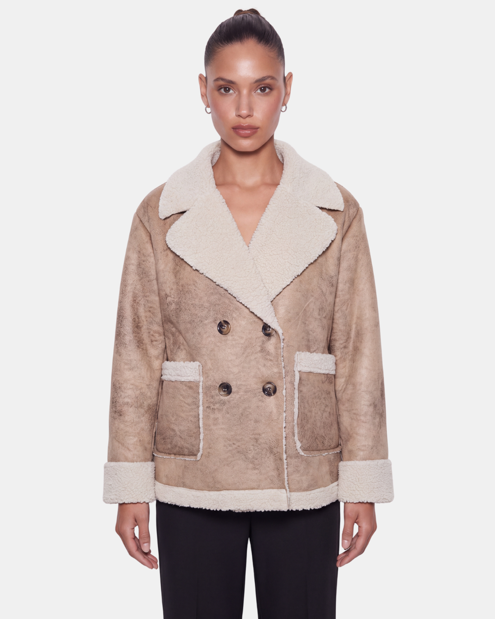 Double Breasted Aviator Jacket Tan