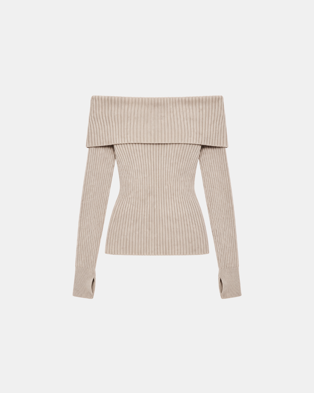 Foldover Ribbed Knit Top Beige