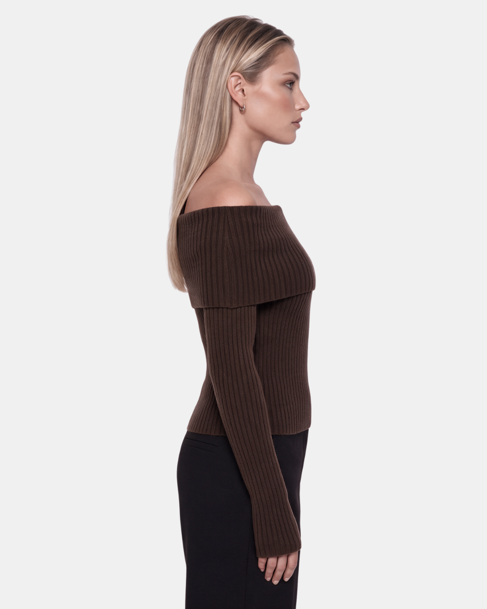 Foldover Ribbed Knit Top Chocolate