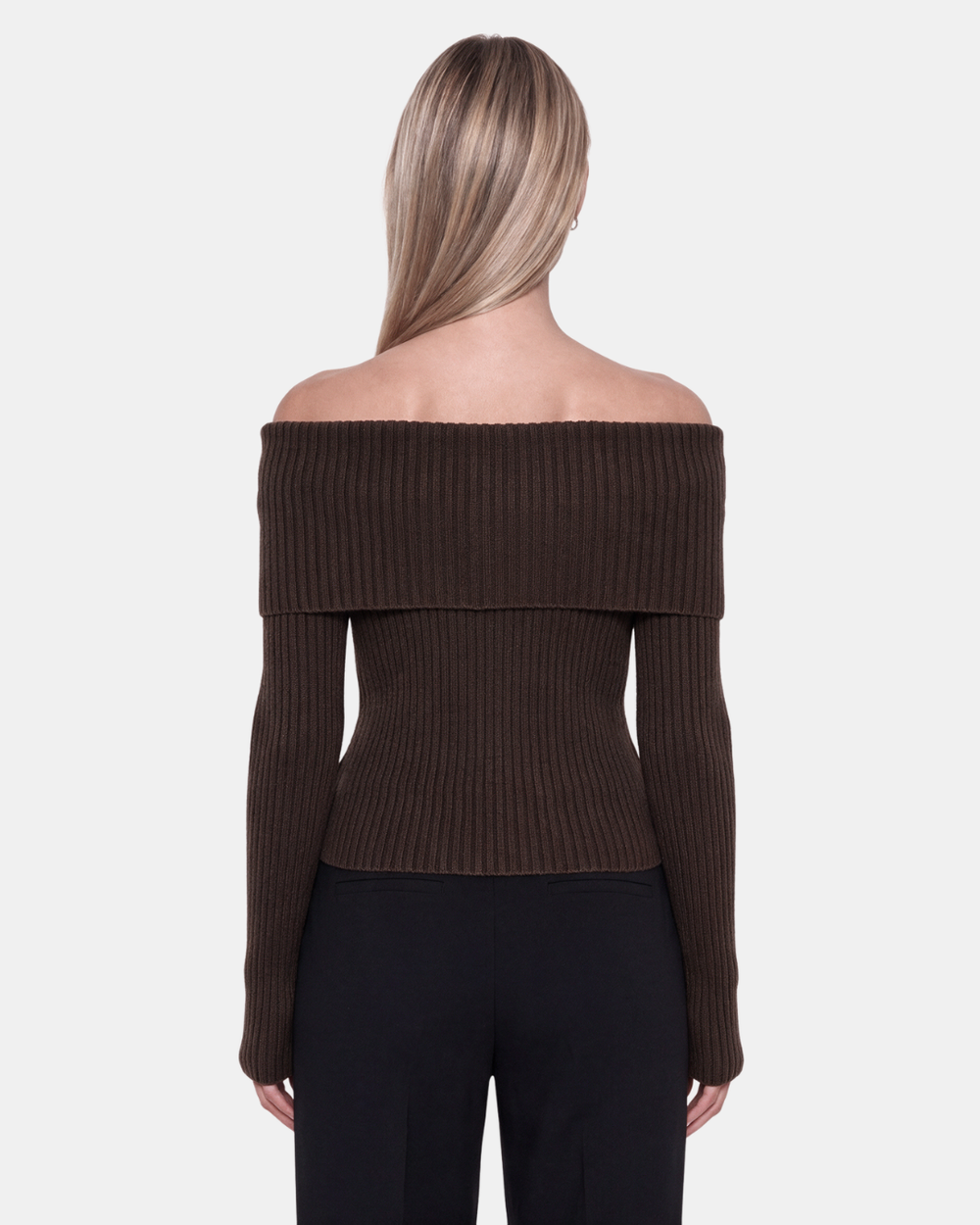 Foldover Ribbed Knit Top Chocolate
